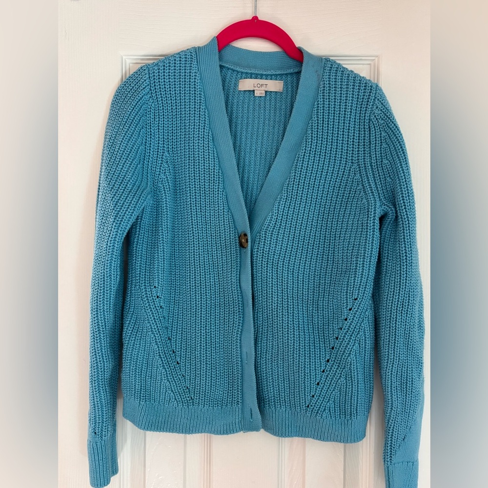 LOFT Women's Sky Blue Knit Cardigan